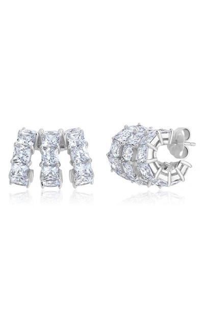 Crislu Cubic Zirconia Huggie Hoop Earrings In Platinum