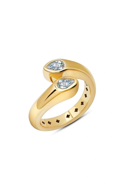 Crislu Pear Cut Cubic Zirconia Bypass Ring In Gold