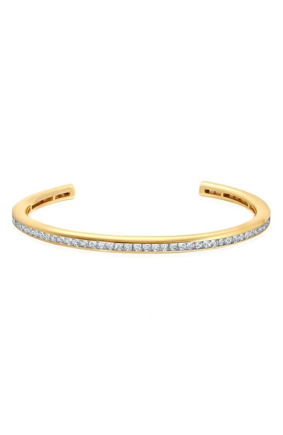 Crislu Princess Cut Cubic Zirconia Channel Cuff Bracelet In Gold