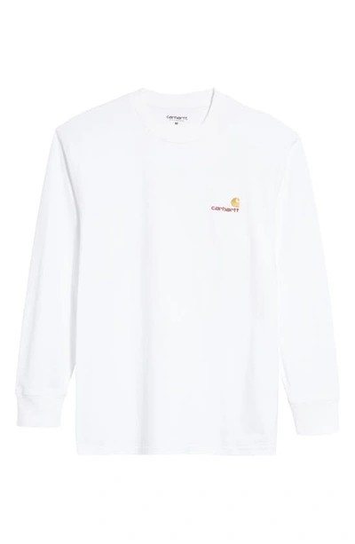 Carhartt Embroidered Long Sleeve Organic Cotton Pocket T-shirt In White