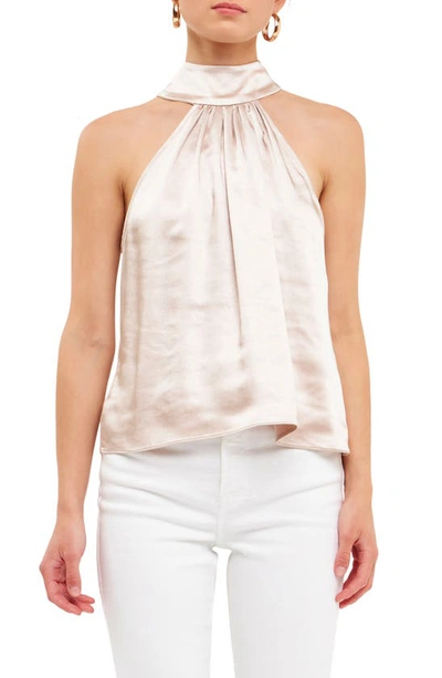 Endless Rose Halter Neck Satin Top In Silver Taupe