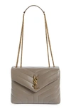 Saint Laurent Loulou Small Matelasse Calfskin Flap-top Shoulder Bag In Beige