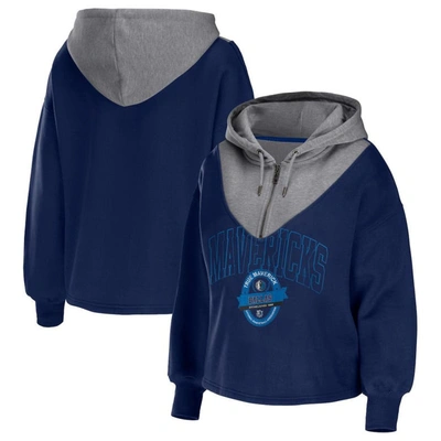 Wear By Erin Andrews Navy Dallas Mavericks Pieced Quarter-zip Hoodie Jacket