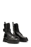 Allsaints Zoe Lace Up Shearling Lined Leather Boots In Black