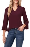 Cece Ruffle Cuff Crepe Top In Rich Cabernet