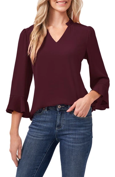 Cece Ruffle Cuff Crepe Top In Rich Cabernet