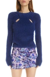 Isabel Marant Alford Cutout Layered Fuzzy Knit Sweater In Electric Blue