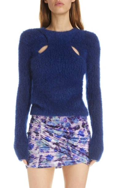Isabel Marant Alford Cutout Layered Fuzzy Knit Sweater In Blue-med