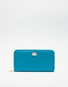 Dolce & Gabbana Dauphine Leather Zip-around Wallet In Light Blue
