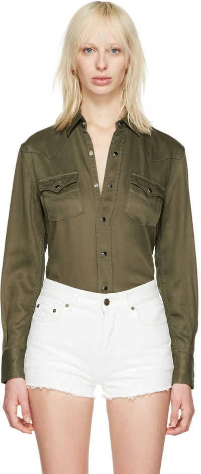 Saint Laurent Western Stitched Pocket Shirt In Army Green