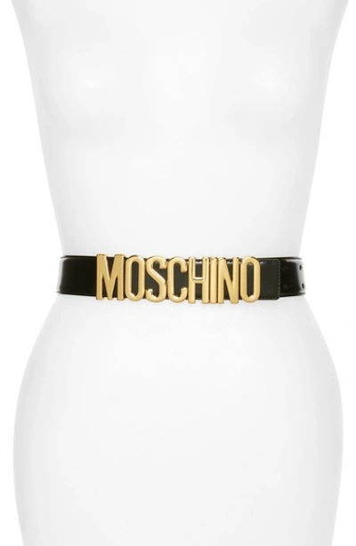 Moschino Logo Lettering Belt In Black