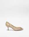 Dolce & Gabbana Lurex Lace Rainbow Pumps With Brooch Detailing In Gold