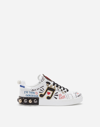 Dolce & Gabbana Music Printed Leather Sneakers With Patch In White
