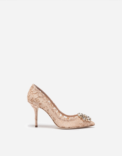 Dolce & Gabbana Beige Taormina Lace Crystals Heels Pumps Shoes In Pink