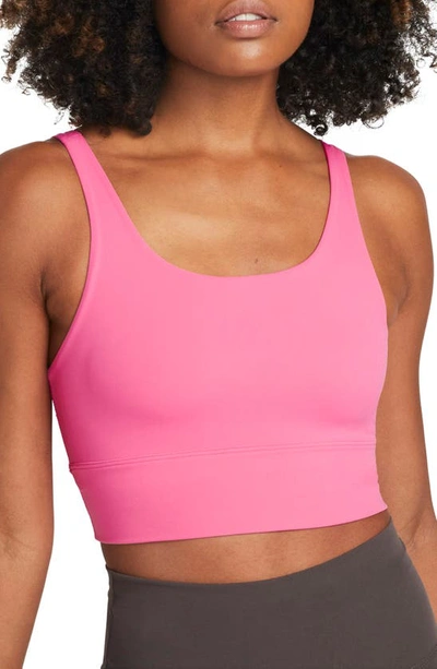 Nike Alate Solo Dri-fit Longline Sports Bra In Pinksicle/ Particle Grey