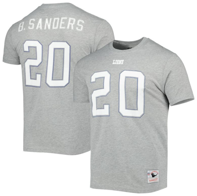 Mitchell & Ness Barry Sanders Gray Detroit Lions Retired Player Logo Name & Number T-shirt In Heather Gray