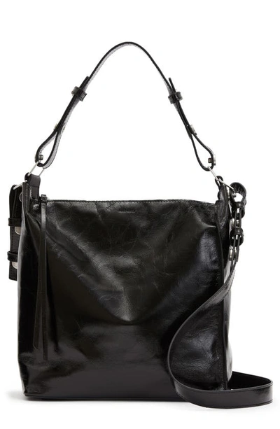 Allsaints Kita Leather Shoulder/crossbody Bag In Black Shine