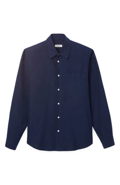 Sandro Solid Flannel Button-up Shirt In Blue