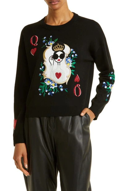Alice And Olivia Gleeson Stace Face Stretch Wool Sweater In Black