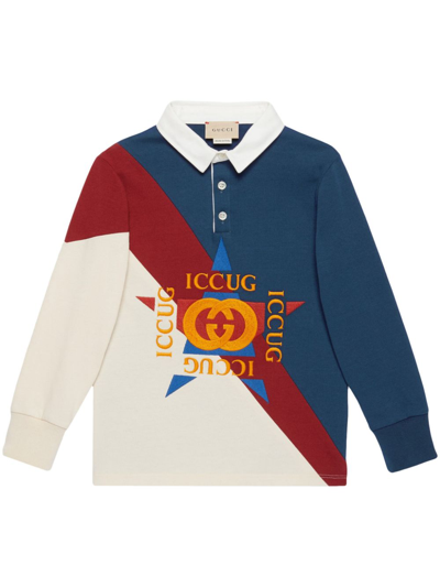 Gucci Kids' Logo-embroidered Cotton Polo Shirt 4-12 Years In Blue/red/white