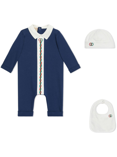 Gucci Babies' Interlocking G Gift Set In Blue