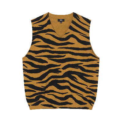 Pre-owned Stussy Tiger Printed Sweater Vest 'mustard' In Yellow