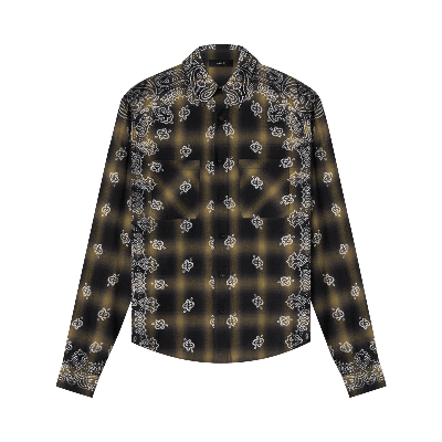 Pre-owned Amiri Bleach Bandana Shadow Plaid Shirt 'military Green'