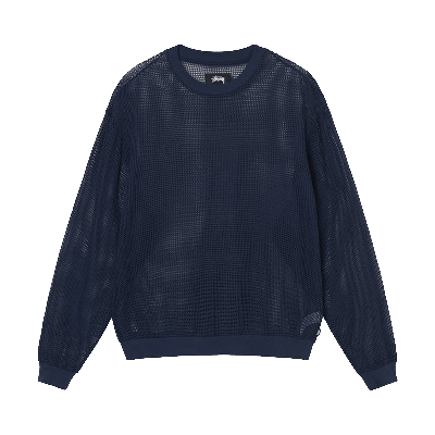 Pre-owned Stussy Cotton Mesh Long-sleeve Crew 'navy' In Blue