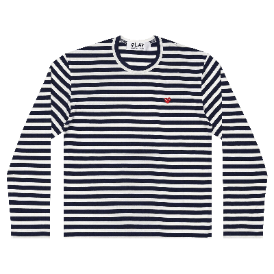 Pre-owned Comme Des Garçons Play Long-sleeve Striped T-shirt With Small Heart 'navy/white' In Blue