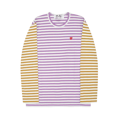 Pre-owned Comme Des Garçons Play Bi-color Striped Long-sleeve Heart T-shirt 'purpleolive'