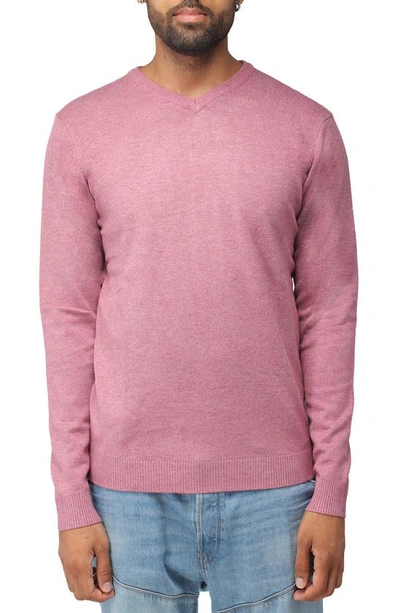 X-ray V-neck Rib Knit Sweater In Heather Raspberry