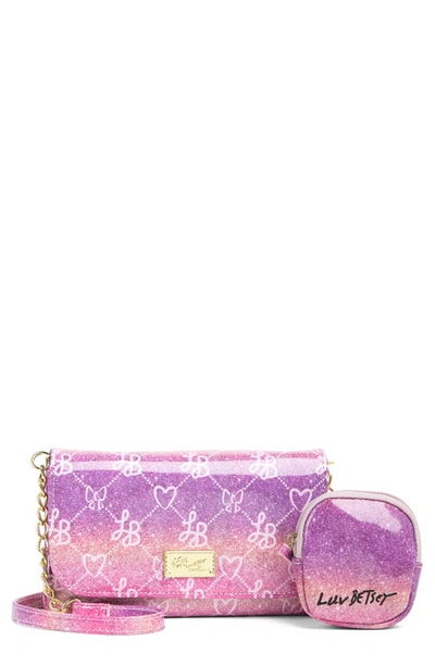 Luv Betsey By Betsey Johnson Heart Quilted Crossbody Bag In Patent Sherbert Glitter Logo