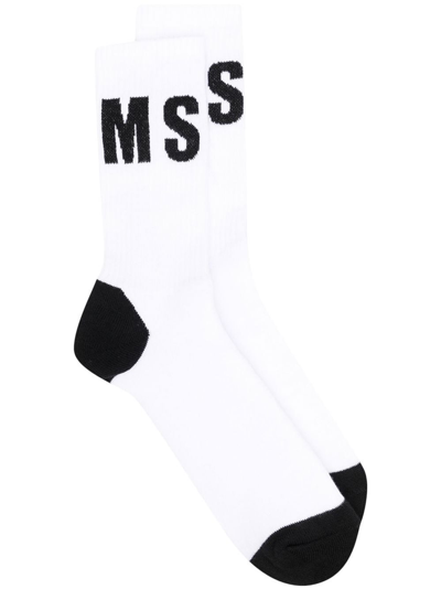 Msgm Logo-print Detail Socks In Bianco