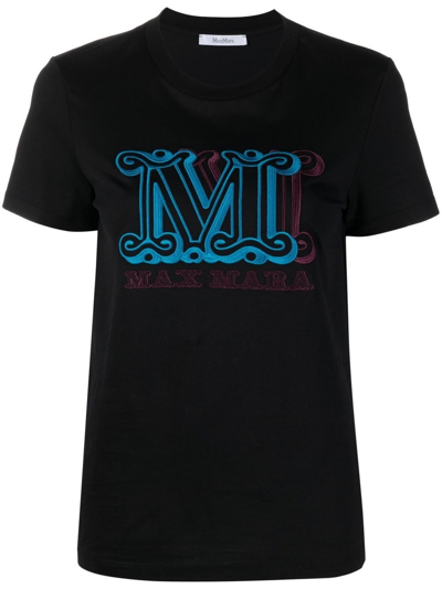 Max Mara Agro Embroidered Cotton Jersey T-shirt In Nero