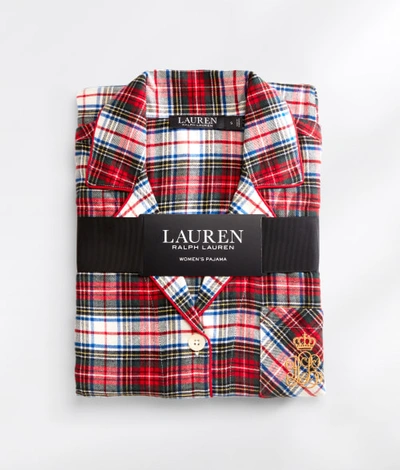 Lauren Ralph Lauren Brushed Twill Plaid Flannel Pajama Set In Ivory Plaid