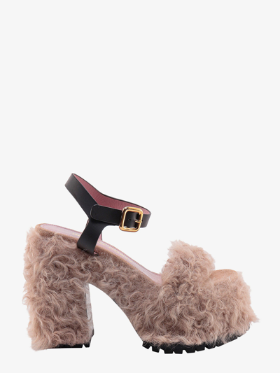 Haus Of Honey Les Terriers Shearling Platform Sandals In Beige