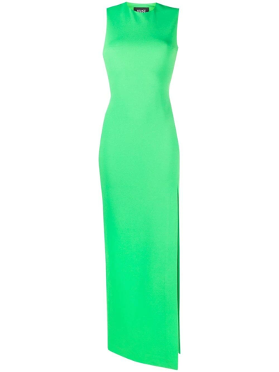 Solace London Green Long Dress With Shoulder Neckline And Side Slit