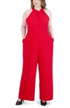 Julia Jordan Sleeveless Twisted Halter Wide Leg Jumpsuit In Red