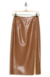 T Tahari Faux Leather Slit Pencil Skirt In Saddle Brown