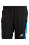 Adidas Originals Own The Run Shorts In Black/ Blue Rush/ Silver