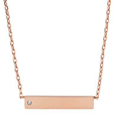 Fossil Women's Rose Gold Stainless Steel Id Necklace In Pink