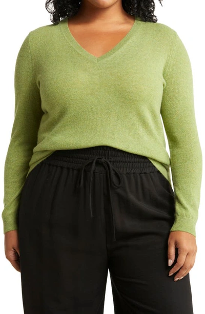 Nordstrom Essential V-neck Cashmere Sweater In Olive Epsom
