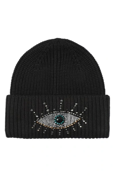 Kg Kurt Geiger Beaded Evil Eye Beanie In Black