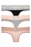Honeydew Intimates 3-pack Lace Thong In Bksilv/ Hg/ Gleam
