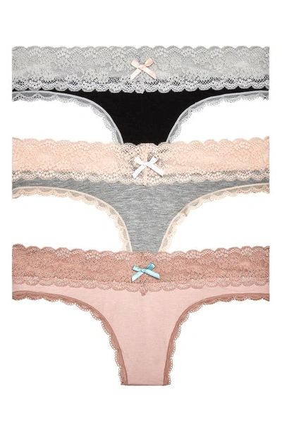 Honeydew Intimates 3-pack Lace Thong In Bksilv/ Hg/ Gleam