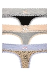 Honeydew Intimates 3-pack Lace Thong In Bksilv/ Hg/ Natanml