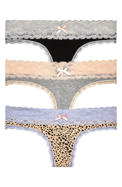 Honeydew Intimates 3-pack Lace Thong In Bksilv/ Hg/ Natanml