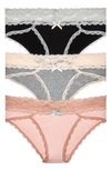 Honeydew Intimates Ahna 3-pack Hipster Panties In Bksilv/ Hg/ Gleam