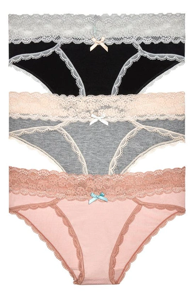 Honeydew Intimates Ahna 3-pack Hipster Panties In Bksilv/ Hg/ Gleam