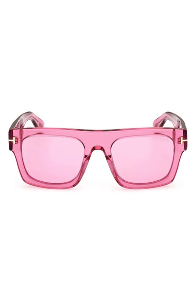 Tom Ford Fausto 53mm Geometric Sunglasses In Shiny Fuchsia/ Pink